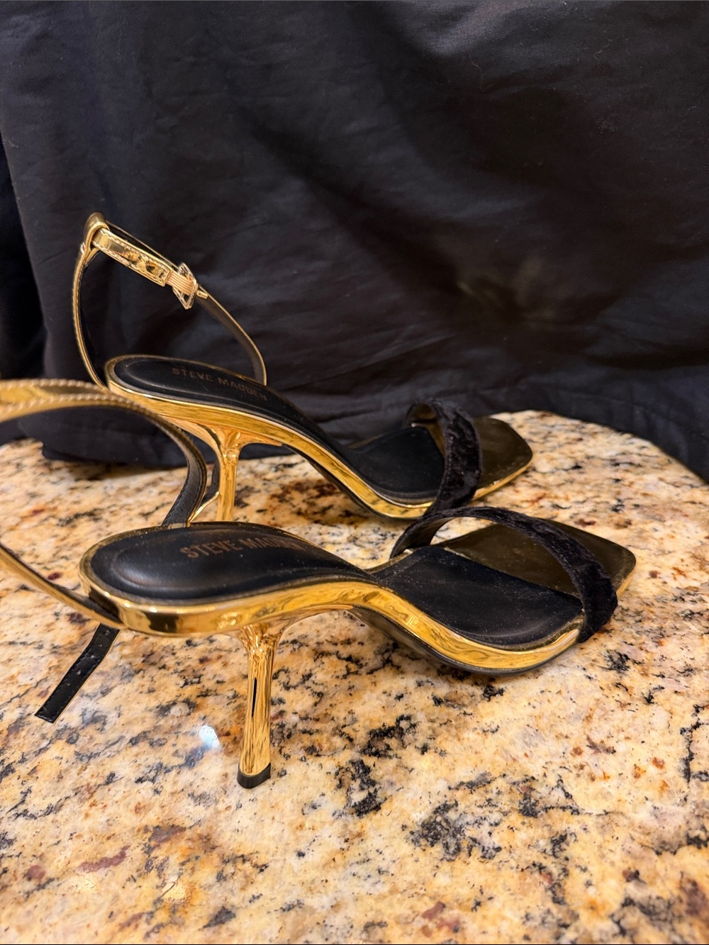 Steve Madden Black and Gold Strappy Stiletto Sandals - Picture 3 of 6